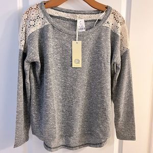 NWT QED London grey knit top with cream lacing